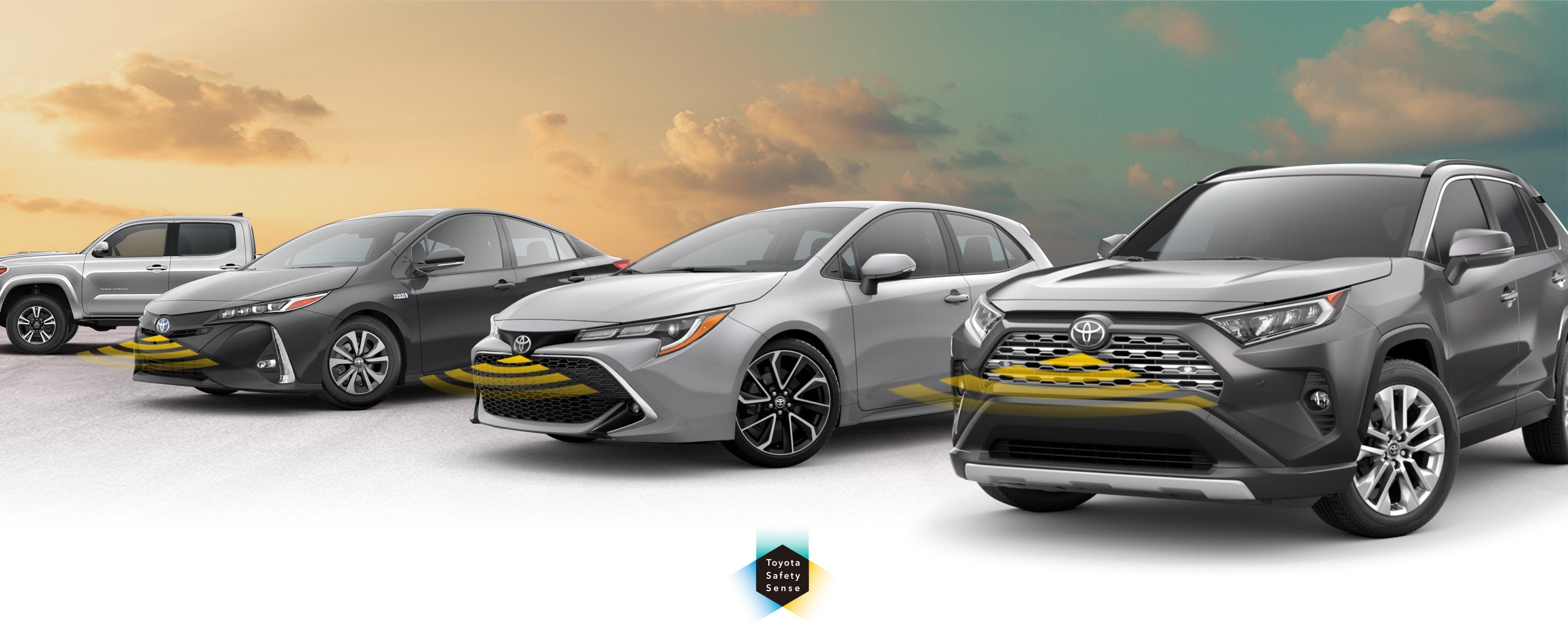 Toyota Safety Sense: Designed for Safety. Options shown on Toyota models including RAV4, Tacoma, and Camry, available now at Natchez Toyota in Natchez MS.